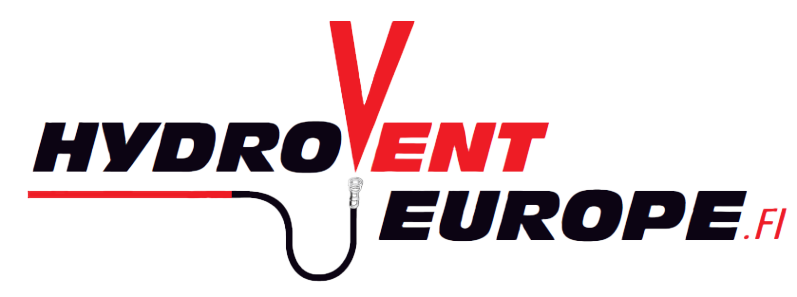 Hydroventeurope logo, punaiset ja mustat kirjaimet.